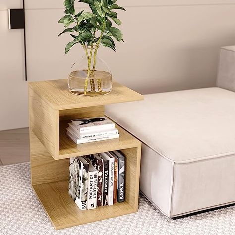 ODIKA Minimalist 3-Tier Wood Nightstand for Small Spaces with Open Storage - Japanese-Inspired Bedside Table for Bedroom Table For Bedroom, Modern Accent Tables, Bedside Table Storage, Modern Bedside Table, Table For Small Space, Etagere Bookcase, Inspire Me Home Decor, Nightstand Storage, Modern Side Table