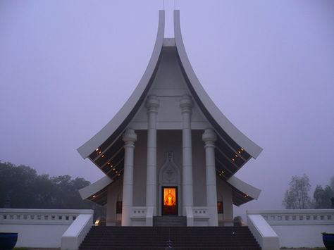 A temple. Thai Modern, Honey Bee Home, Koh Phangan, Temple Architecture, Gable Roof, World Religions, Buddhist Temple, Sacred Places, Vintage Photography