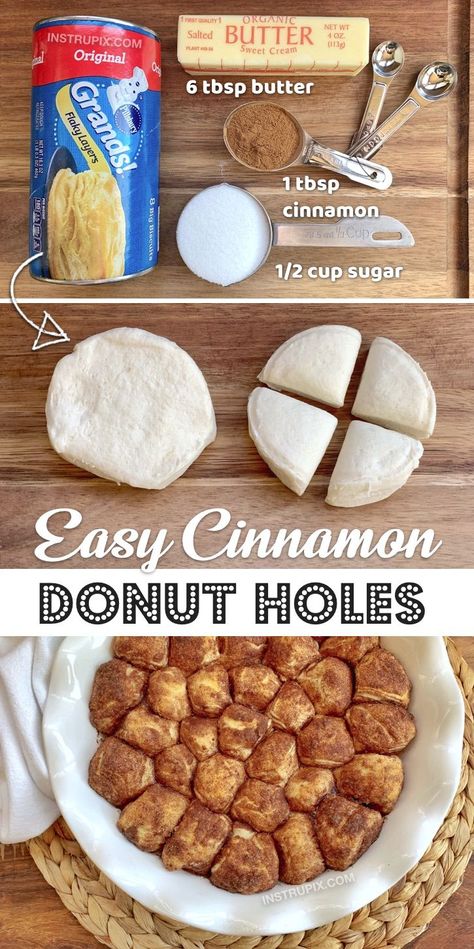 Frozen Dough Recipes, Easy Donut Holes, Baked Donut Holes, Lazy Dish, Pilsbury Recipes, Baked Donuts Easy, Canned Biscuit, Baked Donut, Diy Foods