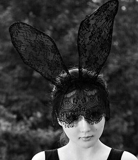 Large Black White Sexy Lace Bunny Rabbit Ears Headband With Face Veil Black Bunny Costume Halloween Ariana Grande Jessica Rabbit by magicalmakingstudio on Etsy Lace Bunny Ears, Headband Veil, Mesh Headband, Yoga Hair, Headpiece Accessories, Bunny Ears Headband, Black Bunny, Silk Scarf Hair, Bride Headband