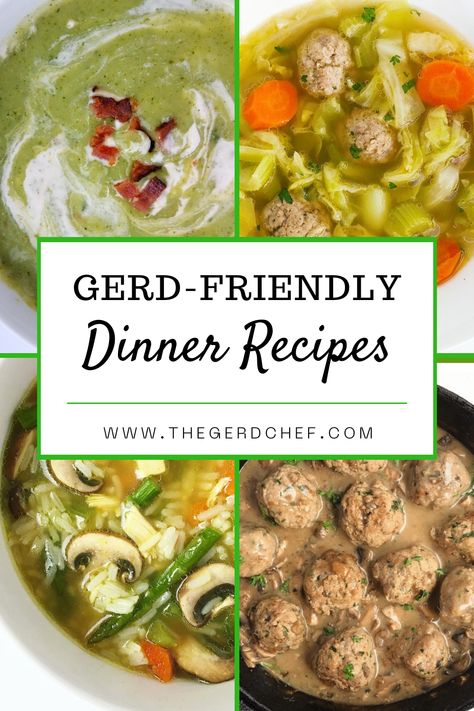 Are you looking for dinner meal ideas that won't leave you struggling with heartburn all night? Then you've come to the right pin. You will want to check out these delicious low-acid, vegan, whole30, paleo, and GERD-friendly dinner recipes. You'll definitely want to try... #thegerdlife #dinnertimemealideas #healthydinnerrecipes #saygoodbyetoheartburn #healthygottodinnerrecipe #digestionhealth #digestionhelp Gerd Diet Vegan, Gallbladder Friendly Recipes Meals, Gerd Vegetarian Recipes, Gerd Slow Cooker Recipes, Gerd Diet Recipes Meals Healthy, Gerd Friendly Soup Recipes, Diet For Gerd Easy Recipes, Bland Diet Dinner Recipes, Meals For Gastric Problems