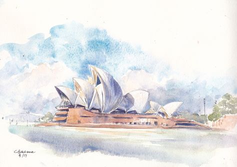 Sydney Opera House Sydney Opera House Painting, Sydney Opera House Drawing, Sydney Illustration, Sydney Painting, Sydney Skyline, Floral Paintings Acrylic, Nature Sketch, Travel Artwork, Urban Sketch