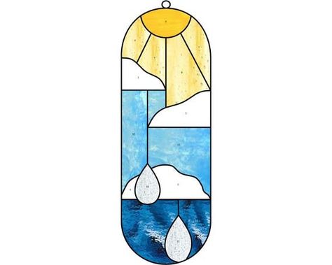 Sun, clouds and rain digital stained glass suncatcher pattern. 7" x 20 1/2 inch pattern is quick and easy! Copyright Dionē Roberts Permission granted to copy for personal use. Permission granted and encouraged to make and sell finished products at craft fairs, makers  markets, Etsy etc.  Please don't share the pattern and credit me when possible. Happy Glassing! Clouds And Rain, Sun Clouds, Sun And Clouds, Stained Glass Suncatcher, Stain Glass, Craft Fairs, Make And Sell, Digital Pattern, Suncatchers