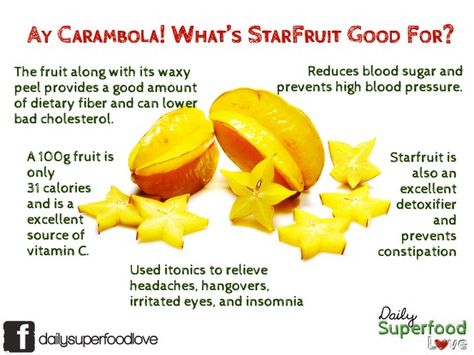 Star shaped tropical fruit with a sweet and sour flavor is a one of the very low calorie exotic fruits. A 100g fruit just provides 31 calories and is a excellent source of vitamin C.  The fruit along with its waxy peel provides a good amount of dietary fiber which helps prevent absorption of dietary LDL cholesterol in the gut. Starfruit Benefits, Star Fruit Recipes, Vegan Budget, Fruit Health, Star Fruit, Fruit Benefits, Fiber Diet, Ldl Cholesterol, Variety Of Fruits