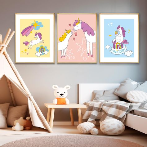 PRICES MAY VARY. FUN, BRIGHT, AND ABOUT LOVE: Unframed 8x10 UNICORNS Posters are so funny and pleasant that they cheer up both children and adults. How cute are these affectionate unicorns? These 3pcs of room décor posters come unframed, you can use any hanging method you like. UNIVERSAL AESTHETIC WALL ART for any room: children's room, kindergarten, club, school, summer camp, teacher's room, cafe, living room, bedroom, home office, college dorm, kitchen, dining room, or coffee shop. The funny style of the pictures ensures that your space is full of aesthetics and sunshine while blending with the other room decorations. GALLERY QUALITY: prints are made of 300gsm premium paper with a matt film on the surface, which makes the minimalist wall art prints water and dust-resistant. GOOD GIFT CHO Kitchen Gallery Wall, Teachers Room, Poster Set Of 3, Unicorn Poster, Unicorn Painting, Unicorn Wall Art, Colorful Poster, Unicorn Wall, Kitchen Gallery