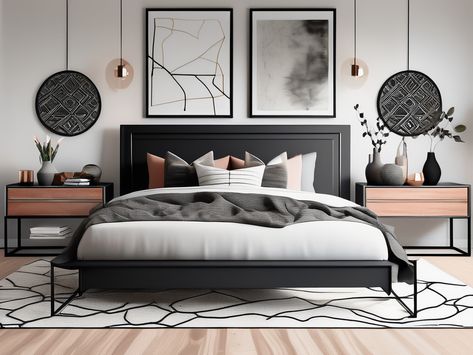 Transform Your Bedroom with These Styling Tips for a Black Metal Bed Frame Black Bed Frame Room Ideas, Black Metal Bed Frame, Metal Canopy Bed, Black Metal Bed, Black Bed Frame, Creative Styling, Neutral Bedding, Stylish Wall Art, Metal Canopy