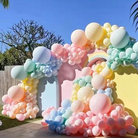 Rainbow Balloon Arch, Baby Shower Balloon Decorations, Pastel Balloons, Balloon Kit, Rainbow Balloons, Baby Shower Party Supplies, Diy Garland, Happy Birthday Parties, Arch Kit