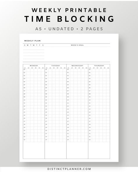 Time Management Template, Time Blocking Printable, Time Boxing, Journal Dairy, Time Blocking Planner, Free Planner Templates, Hourly Schedule, Weekly Hourly Planner, Undated Weekly Planner