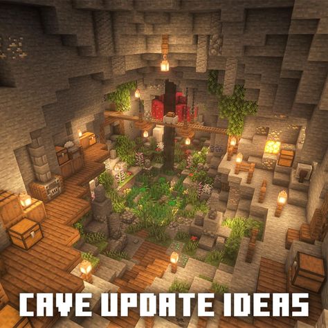 ExecutiveTree-MinecraftBuilds on Instagram: “Minecraft: Cave Update Ideas . Here are some of my ideas for a cool cave update. Since I don’t know how to use mods, these ideas are…” Minecraft Dripstone Cave Builds, Minecraft Building Ideas Cave House, Minecraft House Ideas Cave, Minecraft Cave Build Ideas, Cave Base Minecraft Ideas, Mineshaft Ideas Minecraft, Minecraft Cave Staircase, Cave House Minecraft Ideas, Cute Minecraft Cave House