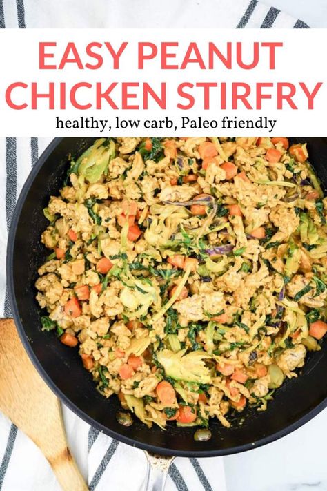 This 15 minute peanut chicken stir fry made with ground chicken, veggies, and a delicious peanut sauce is Paleo, low carb, and healthy! The easiest way to make peanut chicken. #dinner #kidfriendly #quickandeasy Peanut Sauce Stir Fry, Peanut Chicken Stir Fry, Easy Peanut Chicken, Amazing Slow Cooker Recipes, Smart Eating, Healthy Asian Recipes, Slender Kitchen, 2b Mindset, Chicken Veggies