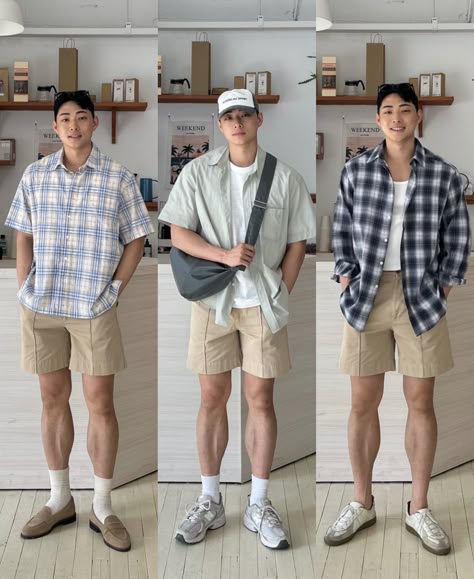 Americana Fashion Men, Korean Outfits Men, Korean Street Fashion Men, Polo Shirt Outfits, Minimalist Fashion Men, Casual Outfits Summer, Mens Shorts Outfits, Preppy Mens Fashion, Style Outfits Men