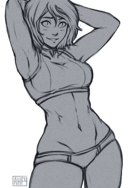 Female Toned Arms, Sports Bra Drawing Reference, Iahfy Korra, Arm Sketch Reference, Short Hair Women Drawing, Korra Sketch, Sketch Studies, Poses Anime, Hair Sketch