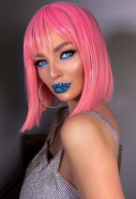 Colorful Short Hair, Pink Bob Wig, Wig Cute, Bob Wigs With Bangs, Pink Bob, Wig Material, Bangs For Women, Beautiful Natural Hair, High Quality Wigs