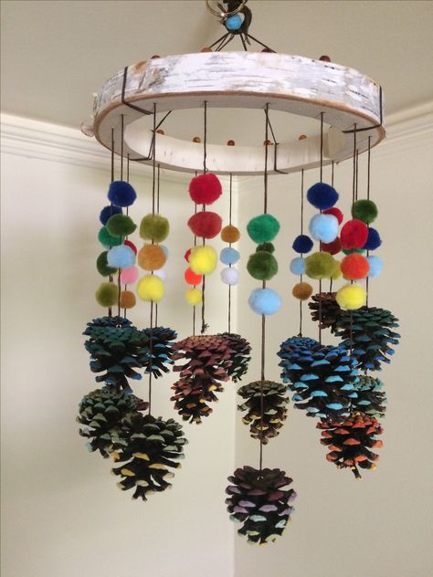 Pine Cone Mobile, Diy Pinecone Crafts, Pinecone Hedgehog, Leaf Fairy, Pinecone Centerpiece, Mobiles For Kids, Pinecone Crafts, Pinecone Garland, Pine Cone Art