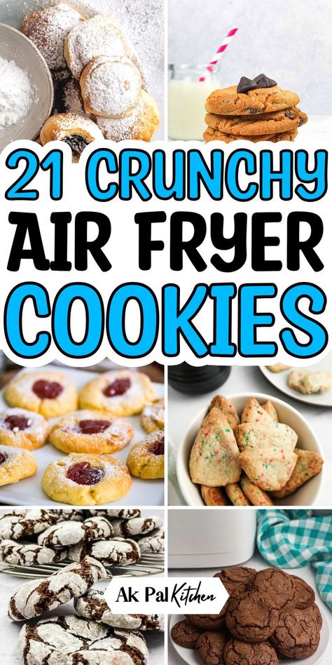 Air fryer cookies are a quick and delicious healthy treat. From air fryer chocolate chip cookies to peanut butter or oatmeal cookies, these air fryer desserts are easy to make and perfect for beginners. Whether you're looking for healthy air fryer snacks or sweet treats like soft, chewy cookies, your air fryer can do it all. Try baking sugar cookies or even brownies in your air fryer for a quick dessert fix. These easy air fryer recipes are perfect for anyone who loves baking. Cookies In Air Fryer, Air Fryer Peanut Butter Cookies, Healthy Air Fryer Snacks, Air Fryer Chocolate Chip Cookies, Air Fryer Cookies, Baking Sugar Cookies, Low Calorie Cookies, Soft Chewy Cookies, Air Fryer Snacks