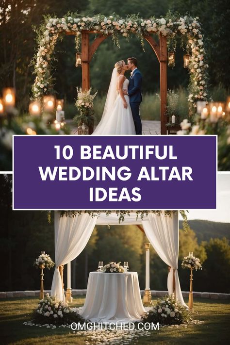 Are you searching for the perfect wedding altar? Check out these 10 beautiful ideas that will make your big day even more special! From charming rustic wooden arches with flowers and greenery to stunning setups with draped fabrics against outdoor views, there's something here for everyone. These inspiring designs will help your ceremony feel magical and create a lovely backdrop for your vows. Save this pin and follow us for more wedding inspiration to make your day unforgettable! Arches With Flowers, Wedding Altar Ideas, Outdoor Wedding Altars, Wedding Altar Decorations, Wooden Arches, Tree Wedding Ceremony, 12th Wedding Anniversary, Wedding Altar, Altar Ideas