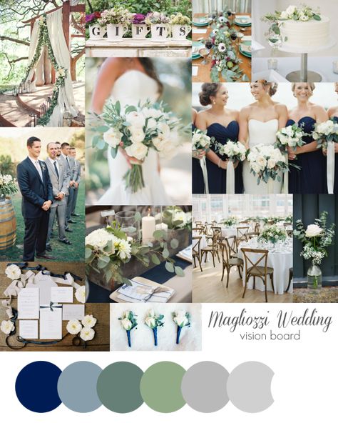 Wedding Wednesday: Magliozzi Wedding Vision Navy Green Wedding Theme, Navy Light Blue And Sage Wedding, Deep Teal Wedding Colors, Wedding Color Schemes White, Spring Wedding Colors 2025, Simple Wedding Color Schemes, Wedding Color Palette 2024, Green And Blue Wedding Theme, Sage And Navy Wedding