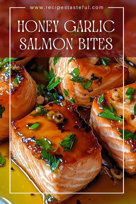 These Honey Garlic Salmon Bites are a delightful blend of sweet and savory flavors, making them perfect as an appetizer or main dish. Quick to prepare, these bite-sized salmon pieces are coated in a luscious honey garlic sauce that will have everyone coming back for more! Honey Garlic Salmon Bites, Garlic Salmon Bites, Salmon Bites Recipe, Salmon Bites, Salmon Soy Sauce, Honey Garlic Salmon, Garlic Salmon, Honey Garlic Sauce, Quick Weeknight Meals