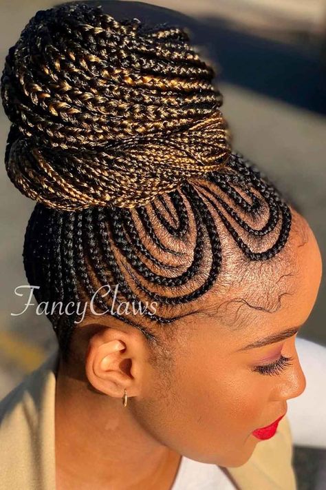 50 Cute Cornrow Braids Ideas To Tame Your Naughty Hair Straight Up Hairstyles, Cornrow Updo Hairstyles, Cornrows Braids For Black Women, Cornrow Braids, Braided Hairdo, African Hair Braiding Styles, Braided Cornrow Hairstyles, Braids Hairstyles Pictures, Cool Braid Hairstyles