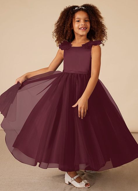 Peacock Flower Girl Dress, Flower Girl Dresses Navy, Burgundy Flower Girl Dress, Flower Girl Dresses Blue, Grey And Coral, Tulle Flower Girl, Flower Girl Dresses Tulle, Ankle Length Dress, Burgundy Flowers