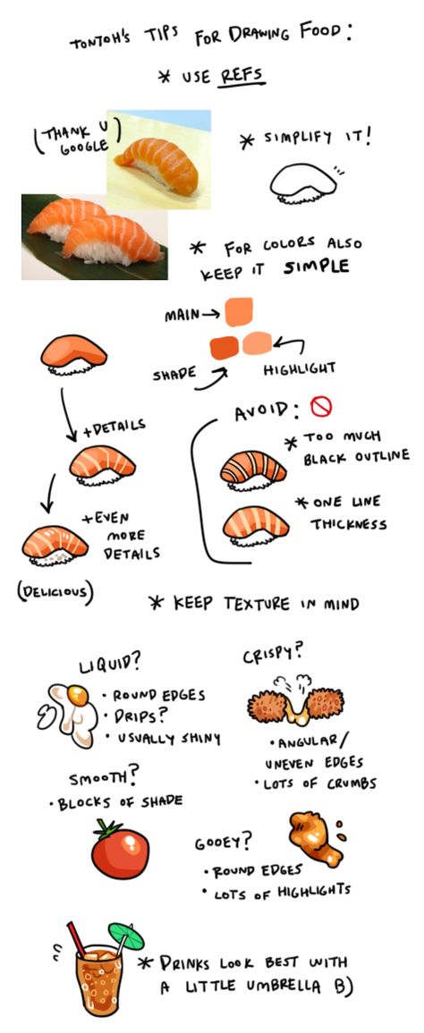 Tutorial On Drawing, Draw Food, Food Reference, Cartoon Food, Food Illustration Art, Object Drawing, Human Drawing, Cute Food Art, Food Painting