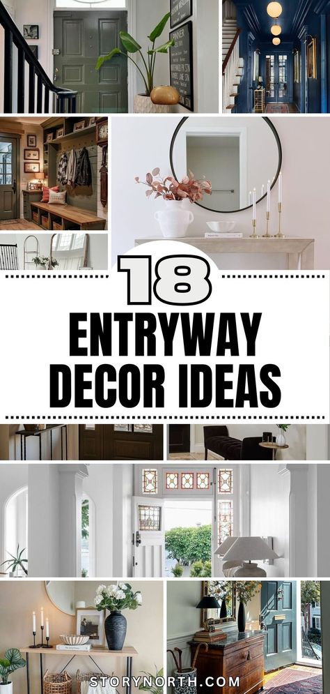 Save this pin for stunning entryway decor ideas that will leave a lasting impression on your guests. Elevate your home's style with these creative and inspiring decor tips! #HomeDecor #EntrywayIdeas #InteriorDesign Entryway Hallway Wall Decor, Farmhouse Cottage Entryway, Entryway Ideas Next To Stairs, Big Hallway Decor Ideas, Enter Way Decor, Ideas For Console Table Decor, Decorate Entrance Of Home, Small Foyer Design Ideas, Grand Entrance Decor