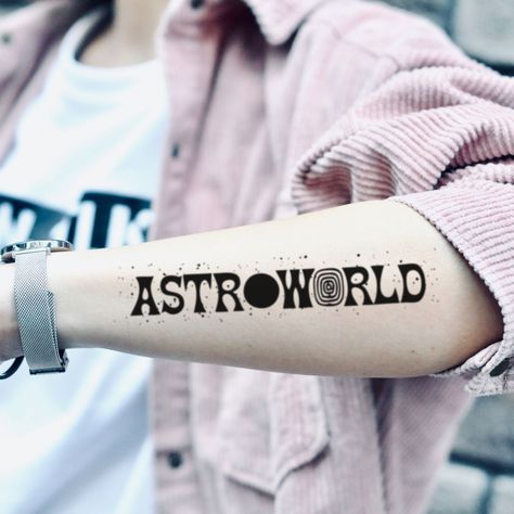 Astroworld Tattoo Ideas, Travis Scott Tattoo Design, Astroworld Tattoo, Travis Scott Tattoo, Scott Tattoo, Lettering Tattoo Design, Lettering Tattoo, Stick And Poke, Temporary Tattoo Stickers