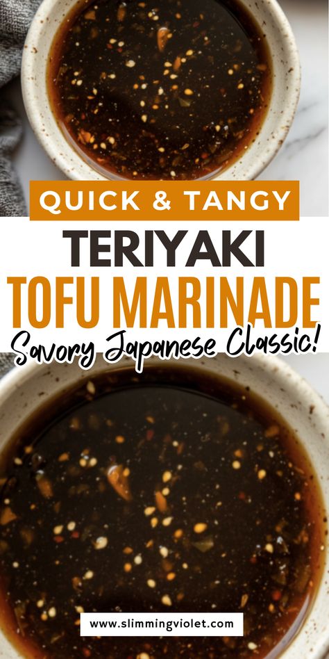 Enjoy the classic sweet and savory flavors of Teriyaki with this easy tofu marinade! Made with soy sauce, brown sugar, and garlic, it’s a perfect way to add depth to your tofu. Whether grilling, baking, or stir-frying, this marinade works beautifully, giving your tofu a rich, satisfying flavor. Serve it with rice, noodles, or vegetables for a delicious meal that’s quick and easy to make. It’s a crowd-pleasing recipe, ideal for meal prep, weeknight dinners, or a flavorful lunch. Save this pin for a tofu recipe that’s as tasty as it is simple to make! Tofu Stir Fry Marinade, Savory Tofu Marinade, Teriyaki Tofu Marinade Recipe, Teriyaki Tofu Marinade, Best Tofu Marinade, Teriyaki Tofu Stir Fry, Teriyaki Tofu Recipes, Easy Tofu Marinade, Tofu Marinade Recipes