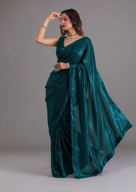 Blue Green Saree, Rama Green Saree, Sequence Sarees, Sequins Saree, Sequence Saree, Sequin Saree, Cotton Silk Saree, Jacquard Design, Lehenga Collection