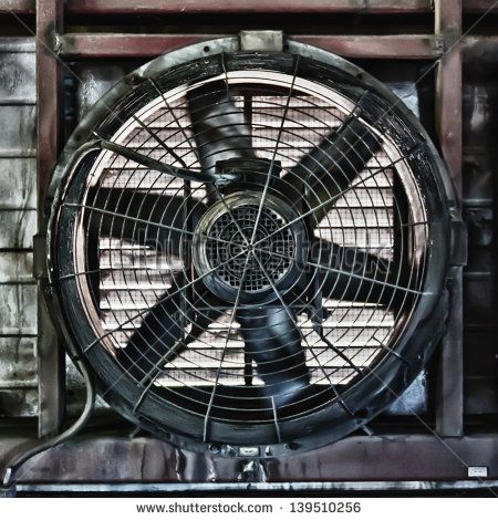 Big industrial fan in a factory Industrial Objects, Projection Installation, Sci Fi Building, Industrial Room, Industrial Shop, Post Apocalyptic Art, Industrial Fan, Antique Fans, Big Scary