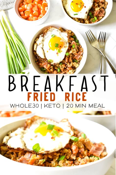 Breakfast Fried Rice Skillet: Whole30, Keto, 20 Minutes Recipes Using Bacon, 20 Min Meal, Breakfast Fried Rice, Breakfast Bakes, Asian Breakfast, Fried Breakfast, Paleo Recipes Breakfast, Whole 30 Breakfast, Quinoa Breakfast