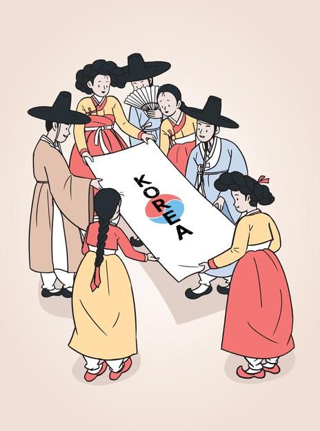 Men and women wearing korean traditional... | Premium Vector #Freepik #vector #vintage #woman #man #character David Fullarton, Korean Traditional Art, Korea Illustration, Korean Poster, Beer Drawing, Korean Beauty Standards, Holding Paper, Restaurant Website Design, Korean Illustration