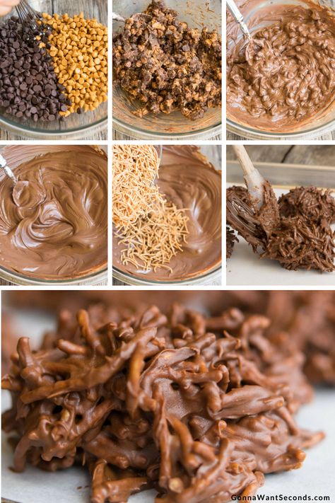 Step By Step How To Make Haystack Cookies Haystack Cookies, Christmas Candy Recipes, Christmas Snacks, Christmas Cooking, Easy Appetizer Recipes, Yummy Sweets, Sweet Chocolate, Holiday Desserts, Pretzels