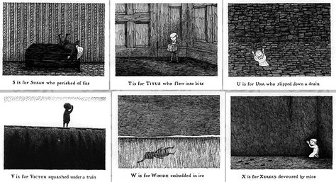 The Gashlycrumb Tinies The Gashlycrumb Tinies, Creepy Rhymes, Gashlycrumb Tinies, Edward Gorey, Scary Gif, Dark Jokes, Dreamcore Weirdcore, A Series Of Unfortunate Events, Scary Art