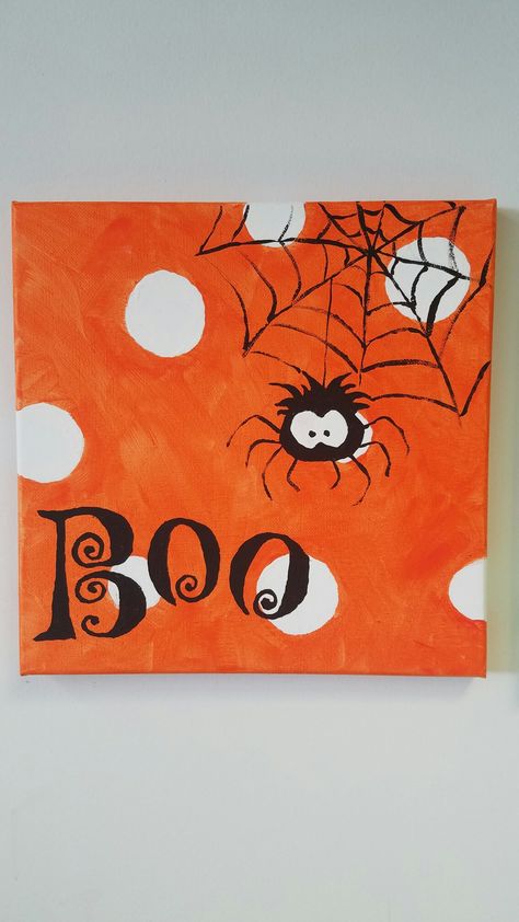 Holloween boo painting Mini Paintings Halloween, Easy Painting Ideas For Halloween, Easy Halloween Paintings For Kids, Halloween Canvas Paintings For Kids, Spooky Painting Ideas Easy, Halloween Canvases, Boo Painting, Simple Halloween Paintings On Canvas, Simple Fall Paintings