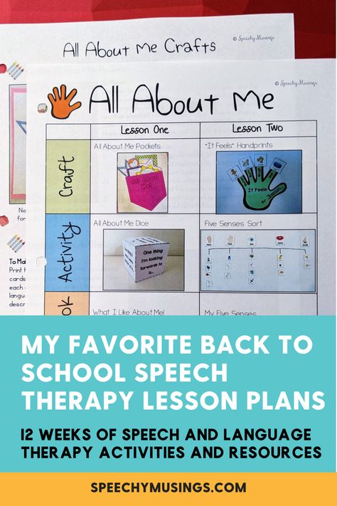 All About Me Speech Therapy Activities, First Day Of Speech Therapy Activities, Back To School Speech Therapy Activities, Back To School Speech Therapy, Fall Speech Therapy, Themed Speech Therapy, Speech Lessons, Speech Crafts, All About Me Crafts