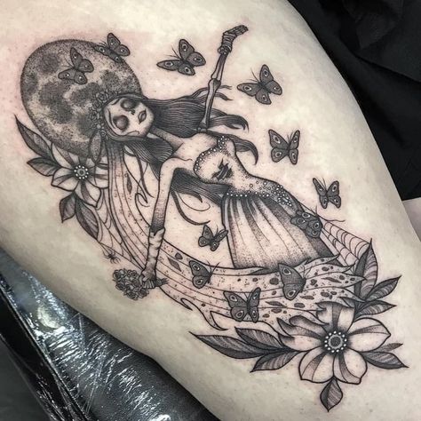 Bride Tattoo Ideas, Corpse Bride Tattoo Ideas, Dark Whimsical Aesthetic, Corpse Bride Tattoo, Dark Whimsical, Tattoos Nature, Bride Tattoo, Tim Burton Tattoo, The Corpse Bride