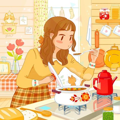 Instagram Autumn, Girly Art Illustrations, Cute Cartoon Drawings, Arte Sketchbook, Love Illustration, Cooking Art, Autumn Vibes, Cute Little Drawings, Dreamy Art