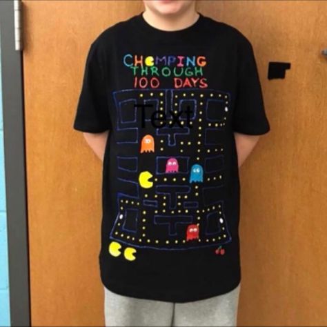 Pac Man 100 Days Of School Shirt, Pac Man 100 Days Of School, 100 Day Shirt Ideas For Boys, 100 Day Shirt Ideas, 100days Of School Shirt, 100th Day Of School Crafts, Diy Mommy, School Costume, 100 Days Of School Shirt