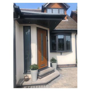 Porch Design and Extension - Modern - Entrance - Cheshire - by UK PRO-BUILD LTD | Houzz Flat Roof Front Porch Ideas, Aluminium Windows And Doors, Modern Entrance, Entrance Porch, Garage Conversion, Aluminium Windows, Porch Design, Flat Roof, Windows And Doors