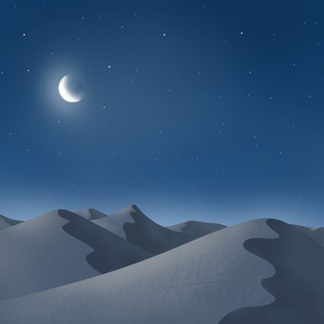 Desert At Night Painting, Desert At Night Illustration, Desert Night Illustration, Night Desert Illustration, Desert Night Painting, Night Desert Art, Night Desert Painting, Dunes Illustration, Egypt Background