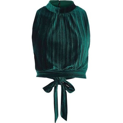 River Island Dark green pleated velvet crop top ($36) ❤ liked on Polyvore featuring tops, velvet top, velvet crop top, pleated top, tie top and tall tops Dark Green Crop Top, Dream Tops, High Neck Sleeveless Top, Bow Crop Tops, Velvet Crop Top, Green Crop Top, Velvet Fashion, Sleeveless Crop Top, Velvet Tops