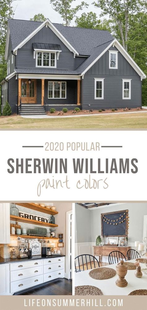 Popular Sherwin Williams Paint Colors, Blue Exterior House Colors, Grey Exterior House Colors, Exterior Gray Paint, Sherwin Williams Paint, Gray House Exterior, Trending Colors, Exterior House Color, Sherwin Williams Colors