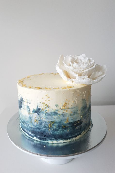 Elegant Cakes Birthday, Blue Simple Cake, Simple Bday Cake For Men, Blue Watercolor Cake, Teen Birthday Cake, Birthday Cake For Teens, Watercolour Cake, Birthday Cake For Women Simple, Blue Birthday Cake