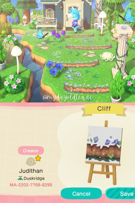 the cliff steps up to Julian's house MA-2202-7768-8299 Pearadise DA-8493-1847-6003 Game: Animal Crossing New Horizons Animal Crossing Steps Design, Animal Crossing Ma Codes Paths, Acnh Julian House Ideas, Acnh Cliff House, Acnh Julian House, Acnh Steps Codes, Acnh Steps, Animal Crossing Cliff Ideas, Julian Animal Crossing