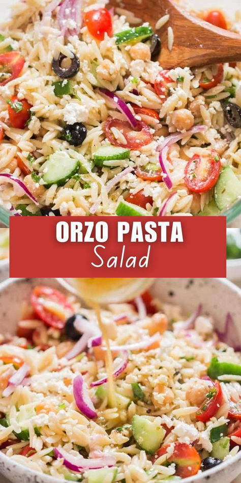 pasta salad with orzo Crowd Pleaser Salad, Orzo Pasta Salad Recipes Cold, Italian Orzo Pasta Salad, Summer Orzo Salad Recipes, Cold Orzo Pasta Salad, Summer Vinaigrette, Grits Dishes, Summer Salads For A Crowd, Orzo Summer Salad