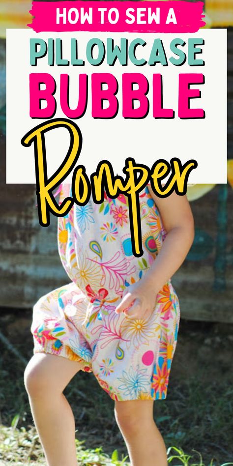 DIY romper for kids. How to sew a pillowcase romper. Easy romper tutorial for kids. Pillowcase Romper Tutorial, Bubble Romper Pattern, Sew A Pillowcase, Diy Romper, Romper Tutorial, Baby Sewing Patterns Free, Romper Sewing Pattern, Romper Pattern, Rompers For Kids