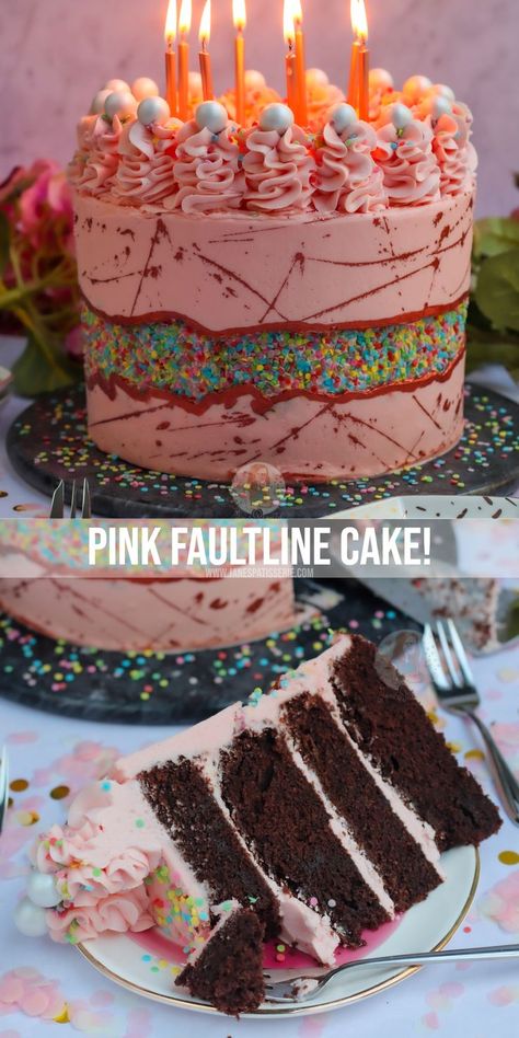 A recipe for my 29th Birthday Cake… A chocolate and vanilla pink fault line cake! 29th Birthday Cakes, Patisserie Cake, Janes Patisserie, 29th Birthday, Vanilla Buttercream Frosting, Fashion Cakes, Cake Tins, Sweets Recipes, Cake Creations