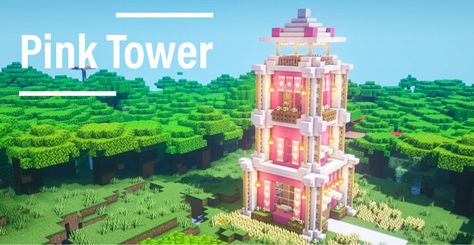 simple and easy Minecraft Mini Castle, Cute Minecraft Builds Pink, Minecraft Pink House, Kawaii Minecraft Builds, Simple Castle, Pink Minecraft House, Minecraft Small House, Minecraft Japanese House, Mc Ideas