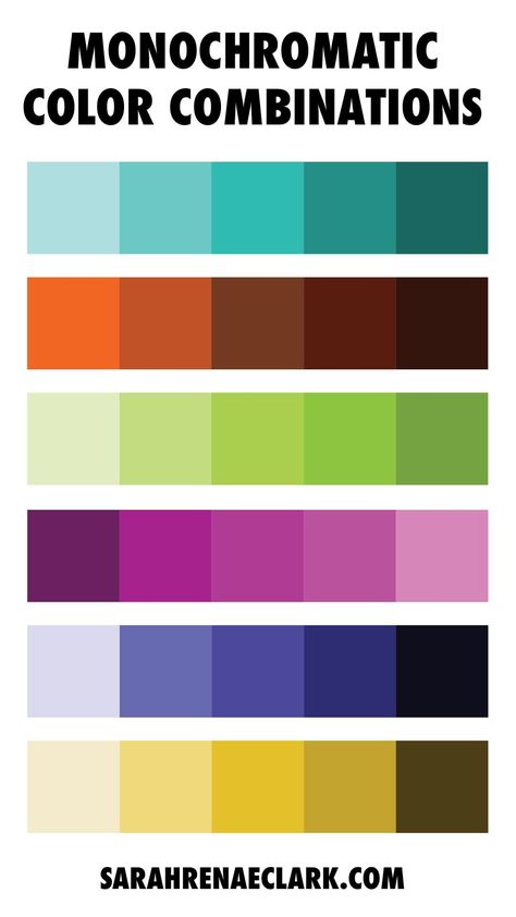 Monochromatic color harmonies take just one base color (or hue) from our wheel and use different shades, tones or tints to create a group of colors. Read the full article to learn more about color harmonies, color theory and the color wheel. #colorharmony #color #colors sarahrenaeclark.com Analogous Color Combinations, Monochromatic Illustration Color Schemes, Color Contrast Combination, Split Complementary Color Scheme, Colour Wheels, Color Harmonies, Monochromatic Colors, Color Wheel Art, Color Cube